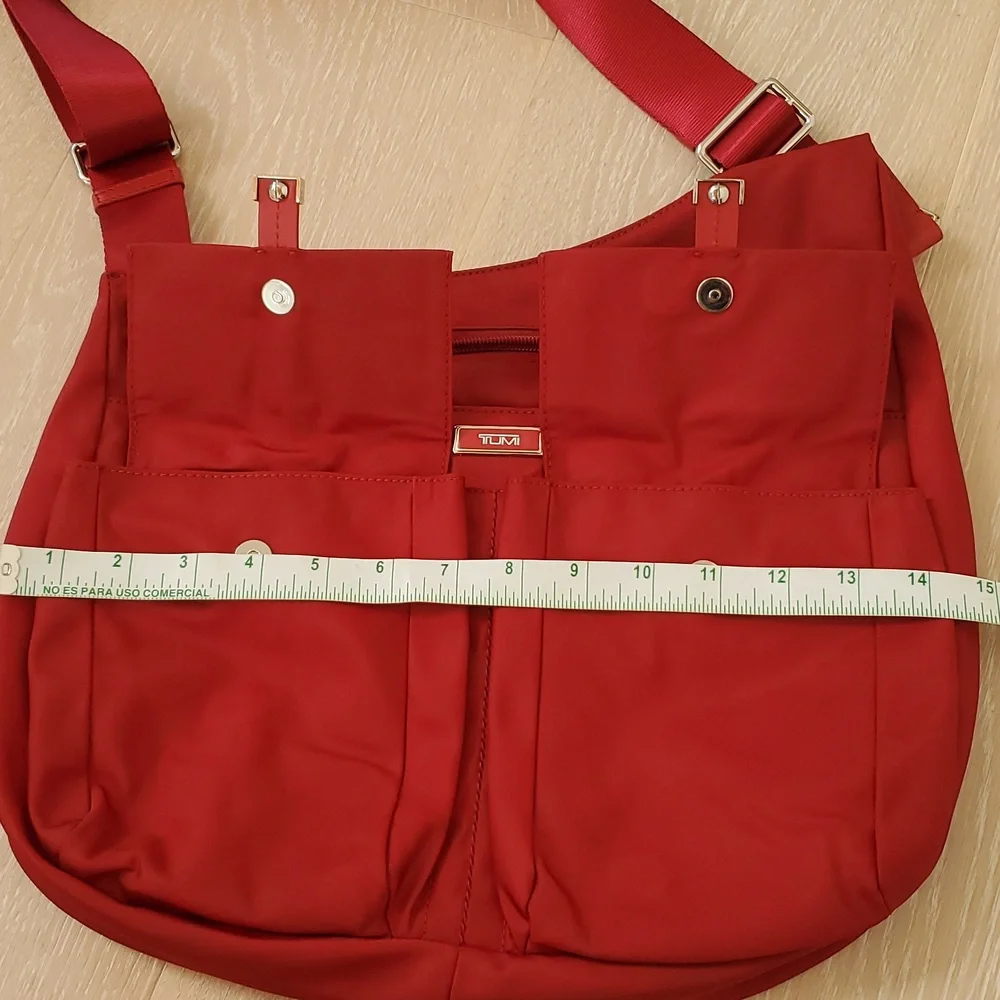 Tumi Pucket E/W Flap Crossbody Messenger Bag in Red with Silver Hardware